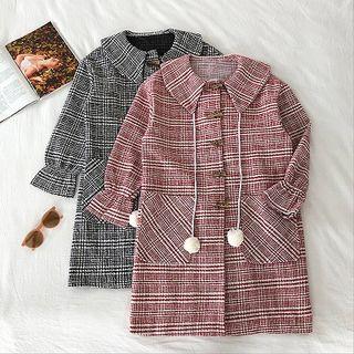 Single-breasted Plaid Long-sleeve Acrylic Coat