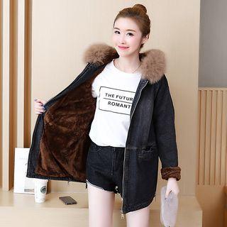 Faux Fur Trim Long Denim Jacket