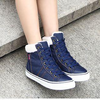 Denim Fleece-lined High-top Sneakers