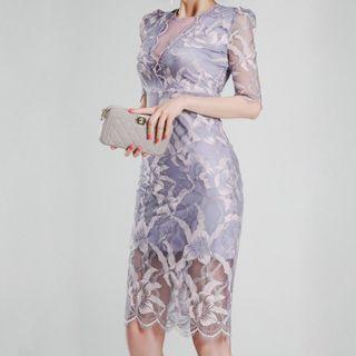 Short-sleeve Lace Midi Bodycon Dress