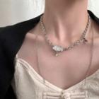 Cloud Faux Cat Eye Stone Pendant Stainless Steel Necklace Silver - One Size