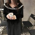 Lace Velvet Long-sleeve Dress Black - One Size