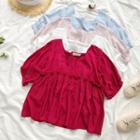 Plain Square-neck Ruffled-trim Top