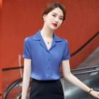 Short-sleeve Open-collar Shirt / Mini Pencil Skirt / Set