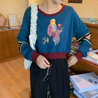 Printed Cut-out Long-sleeve T-shirt