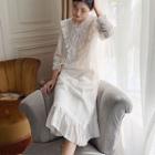 Ruffled Long-sleeve Midi Sleep Dress