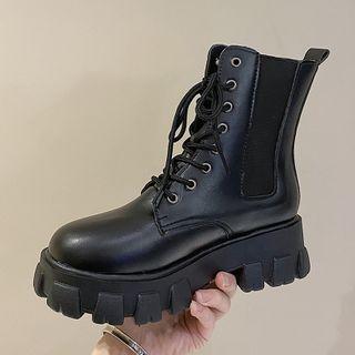 Faux Leather Lace-up Platform Ankle Chelsea Boots