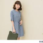 Gather-waist Melange Henley Shift Dress