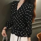 3/4-sleeve Polka Dot Wrap Shirt