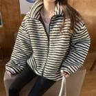 Striped Zip-up Jacket Stripe - Black - One Size