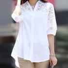 Lace Panel Elbow-sleeve Long Shirt