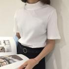 Slim-fit Plain Mock-neck Short-sleeve T-shirt