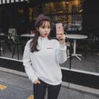 Set: Mock-neck Lettering Sweatshirt + Ruffle-hem Skirt