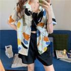 Short-sleeve Print Shirt / High-waist Wide-leg Shorts