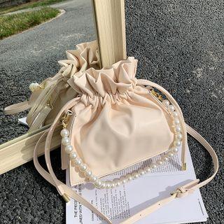 Faux Pearl Strap Drawstring Crossbody Bag