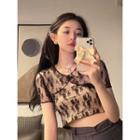 Set: Short-sleeve Cropped Lace Top + Lace Bandeau