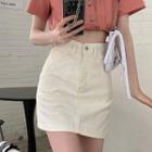 High-waist Plain A-line Denim Mini Skirt