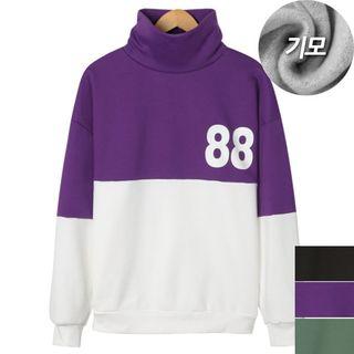 Couple High-neck Color-block Cotton Pullover