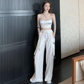 Spaghetti Strap Crop Top / Drawstring Straight-fit Sweatpants