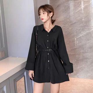 Long-sleeve Button-up Mini Collared Dress