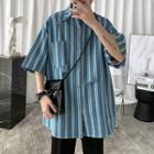 Distressed Striped Elbow-sleeve T-shirt