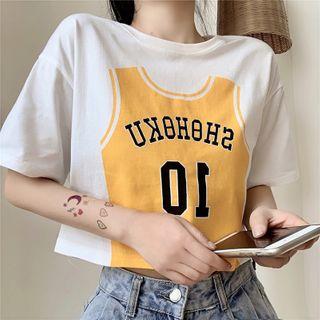 Two-tone Short-sleeve Printed T-shirt