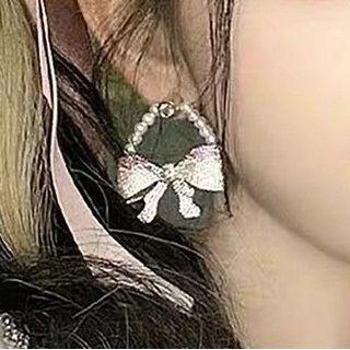 Bow Rhinestone Alloy Dangle Earring 1 Pair - Red & Silver & White - One Size