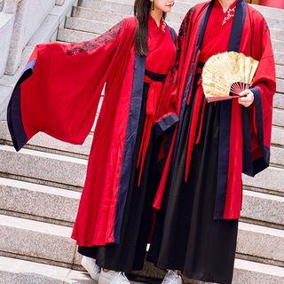 Couple Matching Embroidered Long-sleeve Hanfu Top/ Maxi A-line Skirt/ Hanfu Jacket/ Set