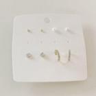4 Pair Set: Rhinestone Alloy Earring (various Designs) Set Of 4 Pairs - Silver Stud - Gold & White - One Size