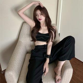 Spaghetti Strap Denim Top / Wide-leg Pants