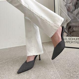 Pointy Flared-heel Polka-dot Mules