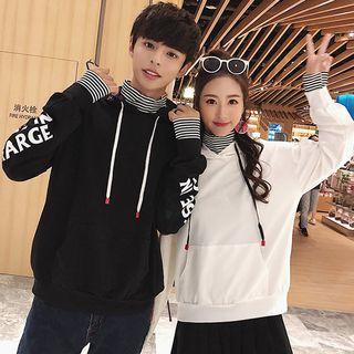 Couple Matching Mock Two-piece Mock Turtleneck Lettering Hoodie