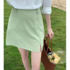 Embroidered A-line Slit Mini Skirt