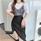 Mock Two-piece Short-sleeve Top / Asymmetric Skirt