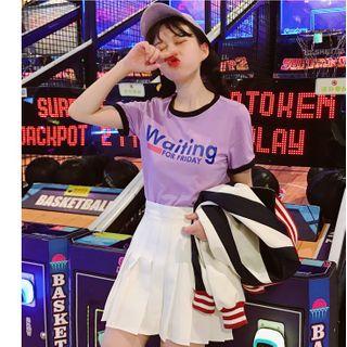 Lettering Short-sleeve T-shirt / Pleated Mini A-line Skirt