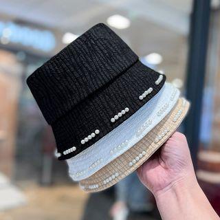 Faux Pearl Shirred Bucket Hat