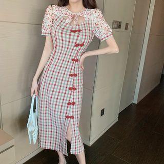 Short-sleeve Paid Qipao Dress