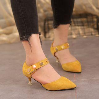 Kitten Heel Pointed Studded Ankle Strap Sandals