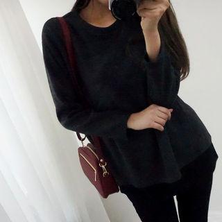 Layered-hem Brushed-fleece T-shirt