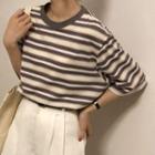 Short-sleeve Striped T-shirt Gray - One Size