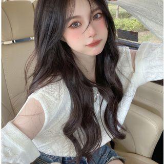 Cutout-sleeve Cropped Sweater White - One Size