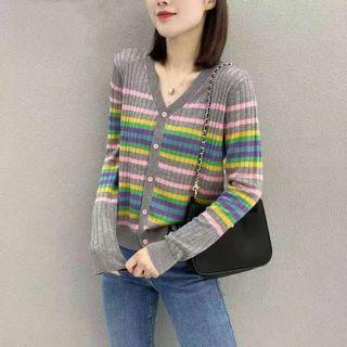 Color Block Striped Cardigan Gray - One Size