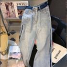 High Waist Washed Asymmetrical Patched Wide Leg Jeans
