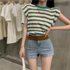 Denim Shorts / Cap-sleeve Striped Top