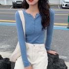 Long-sleeve Half-buttoned Knit Top