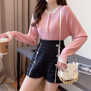 Set: Lace Trim Knit Top + Shorts