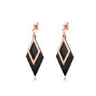 Fashion Simple Black Geometric Diamond 316l Stainless Steel Earrings Rose Gold - One Size