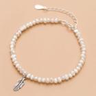 Faux Pearl Feather Sterling Silver Bracelet S925 Silver - Bracelet - White - One Size