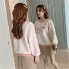 Faux Shearling Color Block Letter Embroidered Sweatshirt