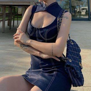 Sleeveless Cutout Denim Mini Sheath Dress